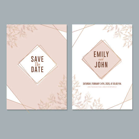 Wedding Invitation Card template, with leaf & floral backgroundのイラスト素材
