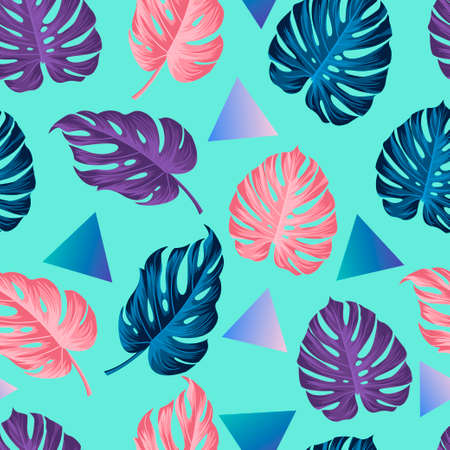 Floral seamless pattern with leaves, and triangles tropical backgroundのイラスト素材
