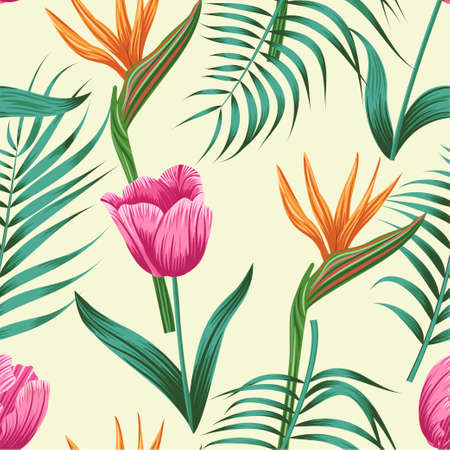 Floral seamless pattern with leaves. tropical backgroundのイラスト素材