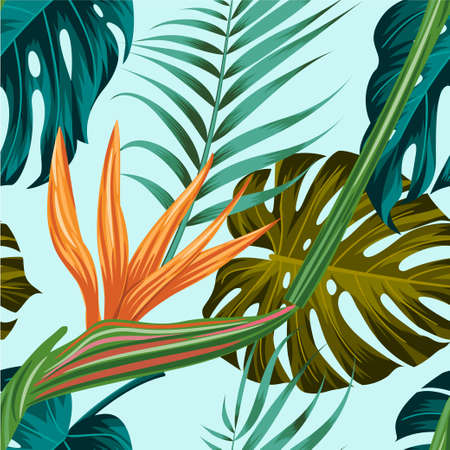 Floral seamless pattern with leaves. tropical backgroundのイラスト素材