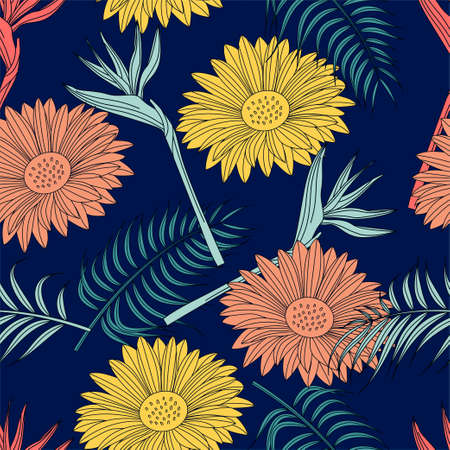 Floral seamless pattern with leaves. tropical backgroundのイラスト素材