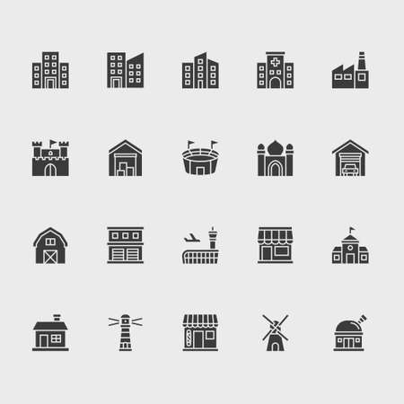 Building icon set, glyph styleのイラスト素材