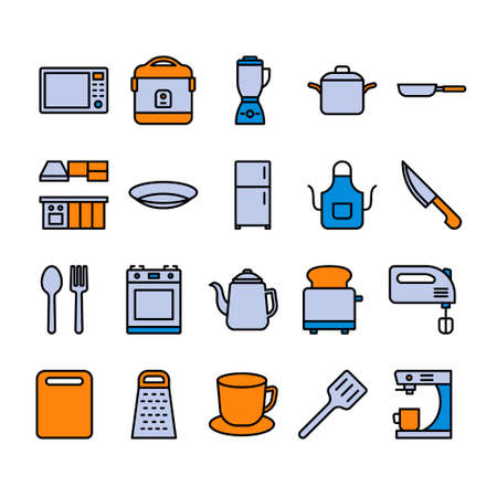 Set of Kitchen filled outline iconのイラスト素材