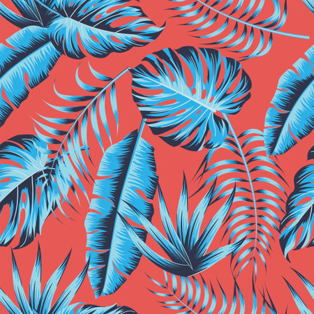 Tropical leaves, jungle leaves seamless floral pattern backgroundのイラスト素材