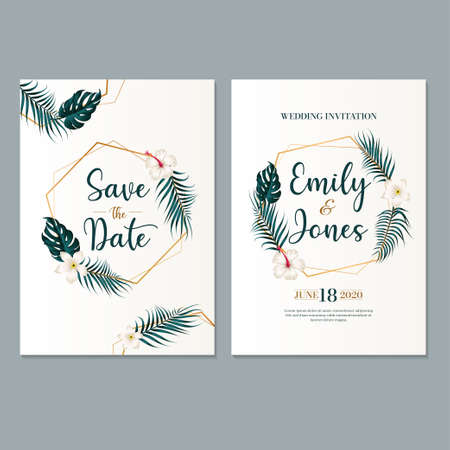 Wedding Invitation Card template, with leaf & floral backgroundのイラスト素材