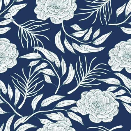 Floral seamless pattern with leaves. tropical backgroundのイラスト素材