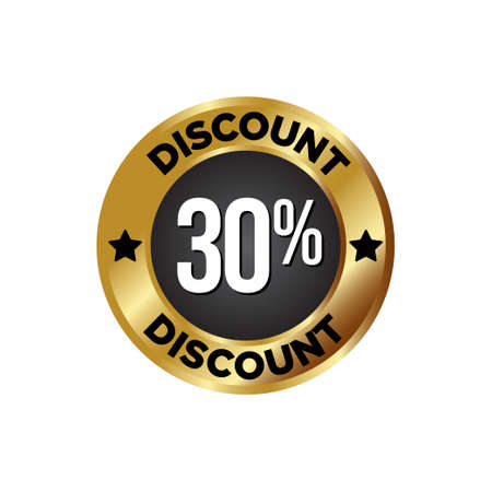 30% off Discount Badge, on golden and black colour backgroundのイラスト素材