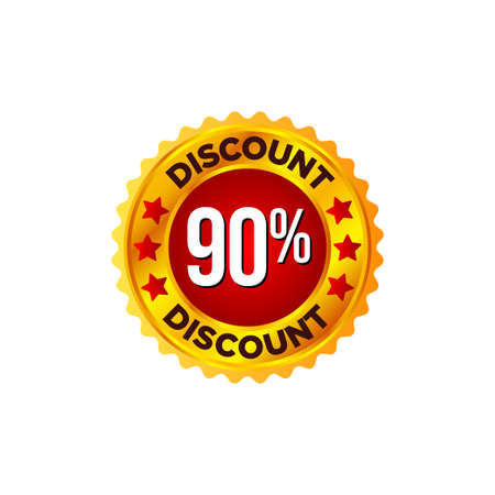 Discount badge on golden and red colour 90% 0ffのイラスト素材