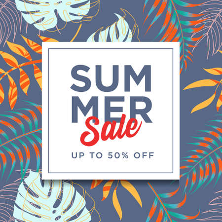 Summer sale banner with leaves