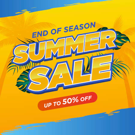 Summer sale banner with leavesのイラスト素材