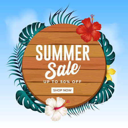 Summer sale banner with leavesのイラスト素材