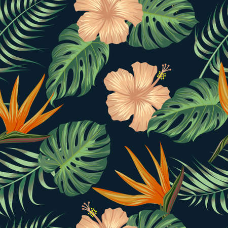 Floral seamless pattern with leaves. tropical backgroundのイラスト素材