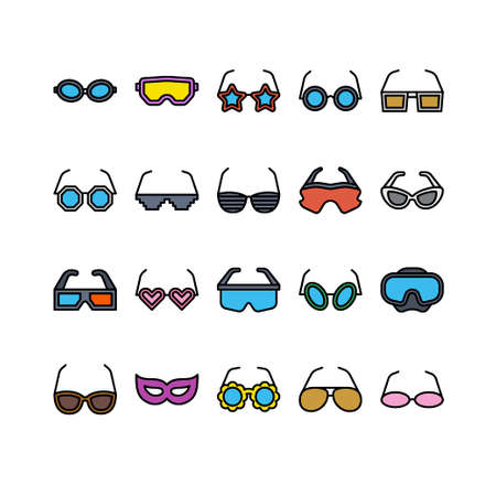 Glasses filled outline icon setのイラスト素材