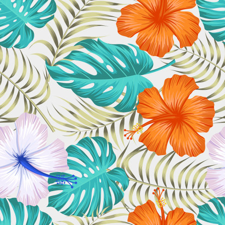 Floral seamless pattern with leaves. tropical backgroundのイラスト素材