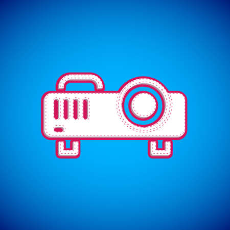 White Presentation, movie, film, media projector icon isolated on blue background. Vectorのイラスト素材