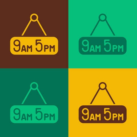 Pop art From 9 to 5 job icon isolated on color background. Concept meaning work time schedule daily routine classic traditional employment. Vectorのイラスト素材