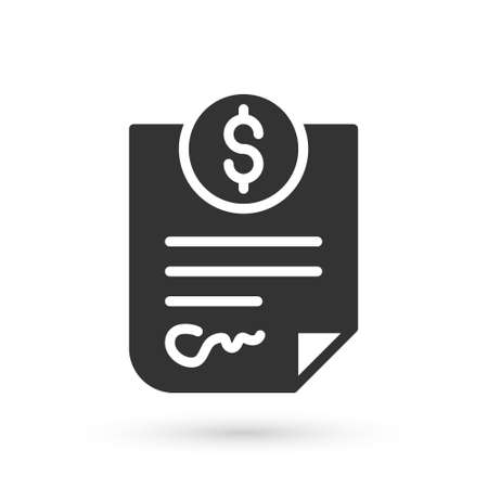 Grey Contract money icon isolated on white background. Banking document dollar file finance money page. Vectorのイラスト素材
