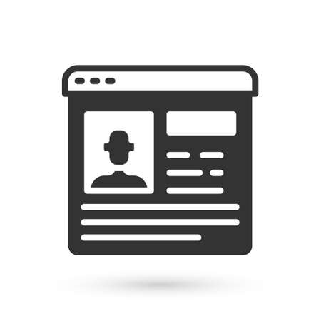 Grey Resume icon isolated on white background. CV application. Searching professional staff. Analyzing personnel resume. Vectorのイラスト素材