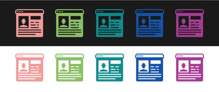 Set Resume icon isolated on black and white background. CV application. Searching professional staff. Analyzing personnel resume. Vectorのイラスト素材