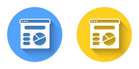 White Pie chart infographic icon isolated with long shadow background. Diagram chart sign. Circle button. Vectorのイラスト素材