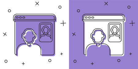 Set Video chat conference icon isolated on white and purple background. Online meeting work form home. Remote project management. Vectorのイラスト素材
