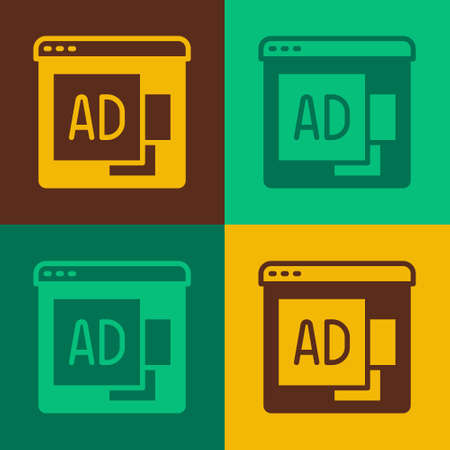 Pop art Advertising icon isolated on color background. Concept of marketing and promotion process. Responsive ads. Social media advertising. Vectorのイラスト素材