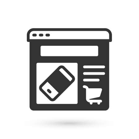 Grey Online shopping on screen icon isolated on white background. Concept e-commerce, e-business, online business marketing. Vectorのイラスト素材