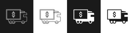 Set Armored truck icon isolated on black and white background. Vectorのイラスト素材