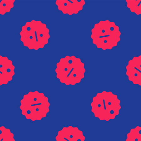 Red Discount percent tag icon isolated seamless pattern on blue background. Shopping tag sign. Special offer sign. Discount coupons symbol. Vectorのイラスト素材