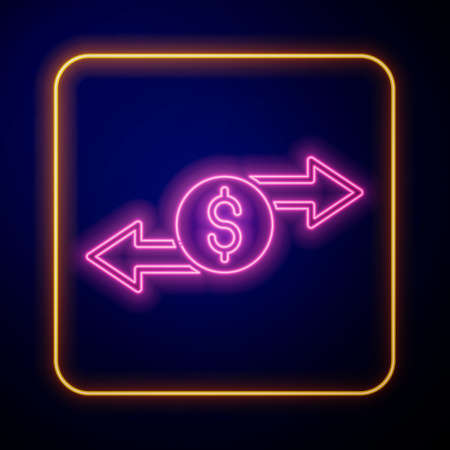 Glowing neon Money exchange icon isolated on black background. Cash transfer symbol. Banking currency sign. Vectorのイラスト素材