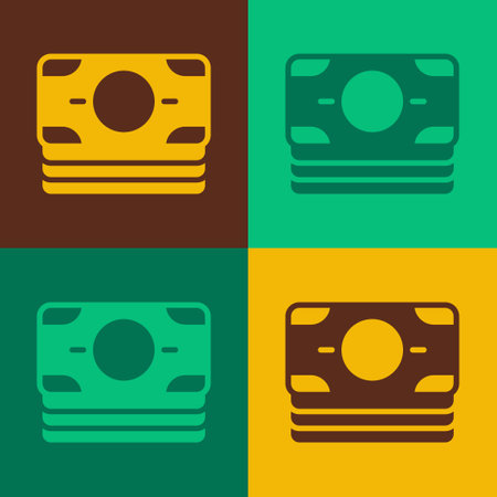 Pop art Stacks paper money cash icon isolated on color background. Money banknotes stacks. Bill currency. Vectorのイラスト素材