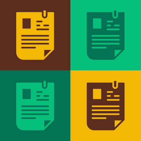 Pop art Resume icon isolated on color background. CV application. Searching professional staff. Analyzing personnel resume. Vectorのイラスト素材