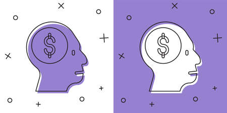 Set Business man planning mind icon isolated on white and purple background. Head with dollar. Idea to earn money. Business investment growth. Vectorのイラスト素材