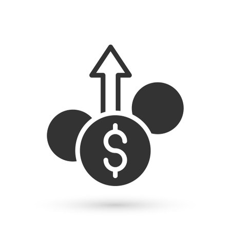 Grey Financial growth dollar coin icon isolated on white background. Increasing revenue. Vectorのイラスト素材