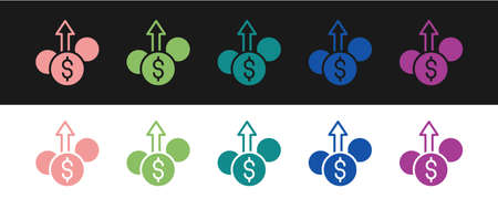 Set Financial growth dollar coin icon isolated on black and white background. Increasing revenue. Vectorのイラスト素材