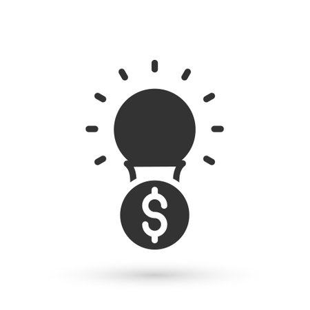 Grey Light bulb with dollar symbol icon isolated on white background. Money making ideas. Fintech innovation concept. Vectorのイラスト素材