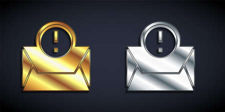 Gold and silver Envelope icon isolated on black background. Received message concept. New, email incoming message, sms. Mail delivery service. Long shadow style. Vectorのイラスト素材