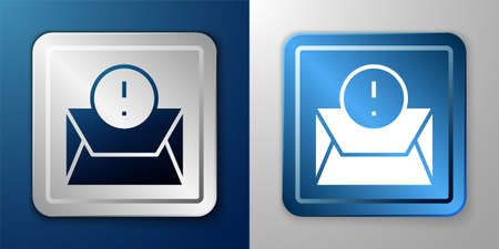 White Envelope icon isolated on blue and grey background. Received message concept. New, email incoming message, sms. Mail delivery service. Silver and blue square button. Vectorのイラスト素材