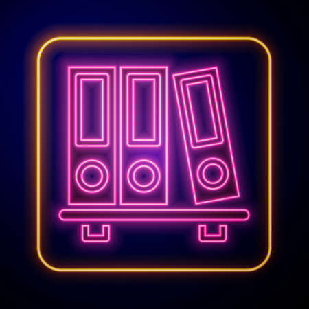 Glowing neon Office folders with papers and documents icon isolated on black background. Office binders. Archives folder sign. Vectorのイラスト素材