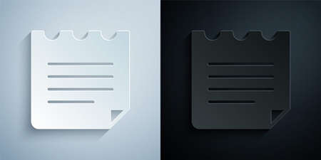 Paper cut Notebook icon isolated on grey and black background. Spiral notepad icon. School notebook. Writing pad. Diary for school. Paper art style. Vectorのイラスト素材