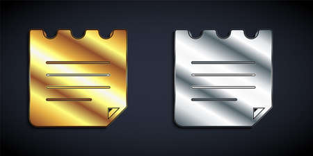 Gold and silver Notebook icon isolated on black background. Spiral notepad icon. School notebook. Writing pad. Diary for school. Long shadow style. Vectorのイラスト素材