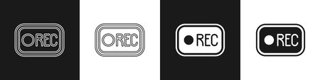 Set Record button icon isolated on black and white background. Rec button. Vectorのイラスト素材