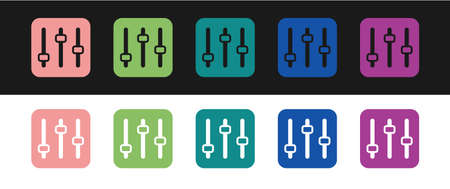 Set Sound mixer controller icon isolated on black and white background. Dj equipment slider buttons. Mixing console. Vectorのイラスト素材