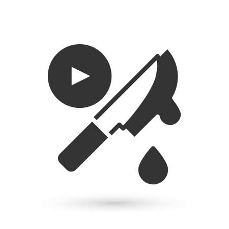 Grey Thriller movie icon isolated on white background. Bloody knife. Suspenseful cinema genre, survival horror. Shocking films with gore and violence. Vectorのイラスト素材