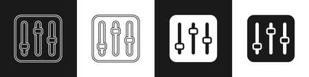 Set Sound mixer controller icon isolated on black and white background. Dj equipment slider buttons. Mixing console. Vectorのイラスト素材