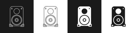 Set Stereo speaker icon isolated on black and white background. Sound system speakers. Music icon. Musical column speaker bass equipment. Vectorのイラスト素材