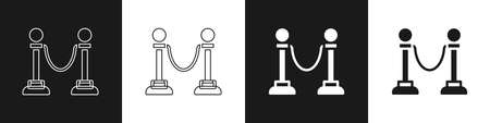 Set Rope barrier icon isolated on black and white background. VIP event, luxury celebration. Celebrity party entrance. Vectorのイラスト素材