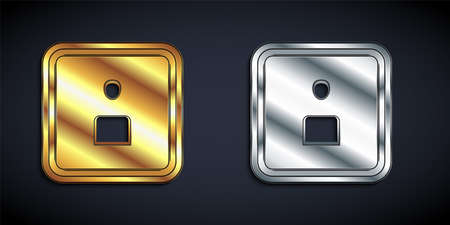 Gold and silver Play Video icon isolated on black background. Film strip sign. Long shadow style. Vectorのイラスト素材
