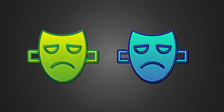 Green and blue Drama theatrical mask icon isolated on black background. Vectorのイラスト素材