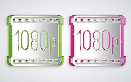 Paper cut Full HD 1080p icon isolated on grey background. Paper art style. Vectorのイラスト素材